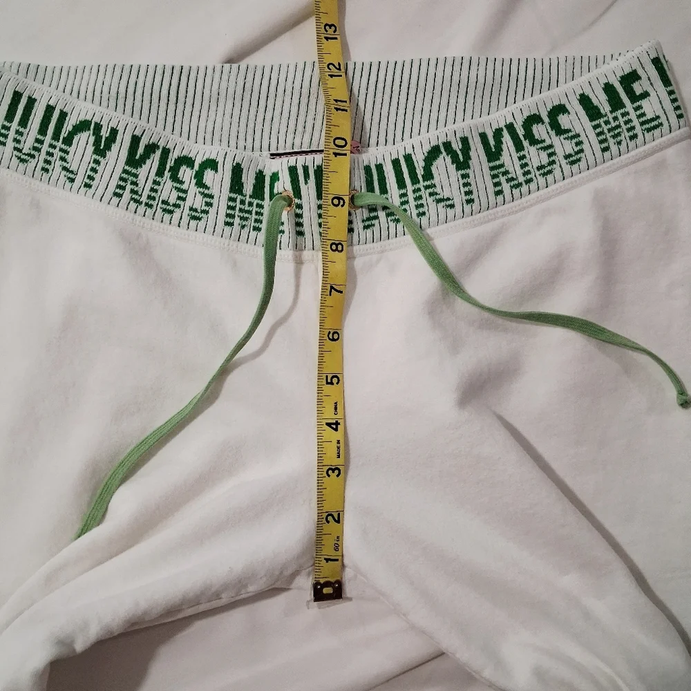 Juicy Couture White Cotton Pants with Green Accents Size Large